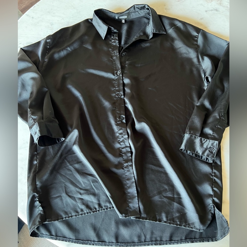 Missguided black silk longsleeve blouse